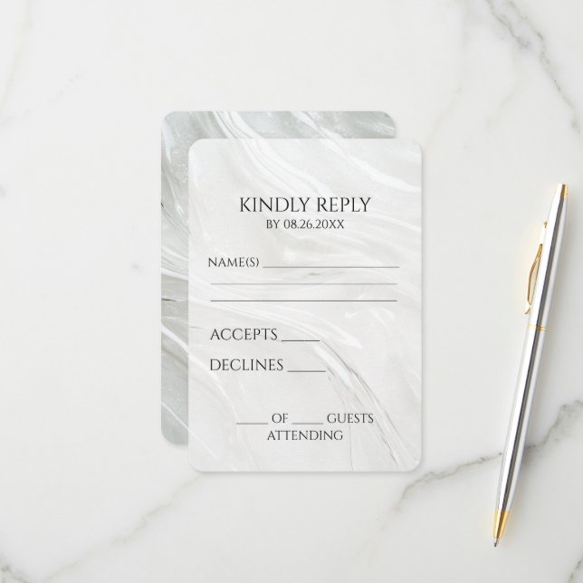 Create Your Own Pretty White Pearl Texture RSVP Card (Front/Back In Situ)
