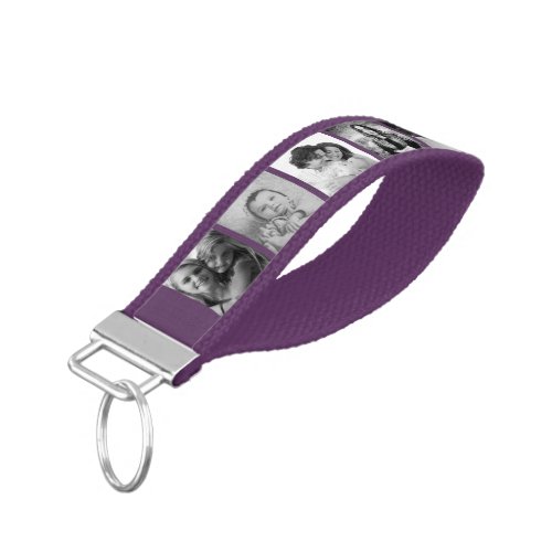 Create Your Own Purple 10 Family Photo Collage Wrist Keychain