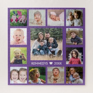 Create Your Own Purple 13 Family Photo Collage Jigsaw Puzzle