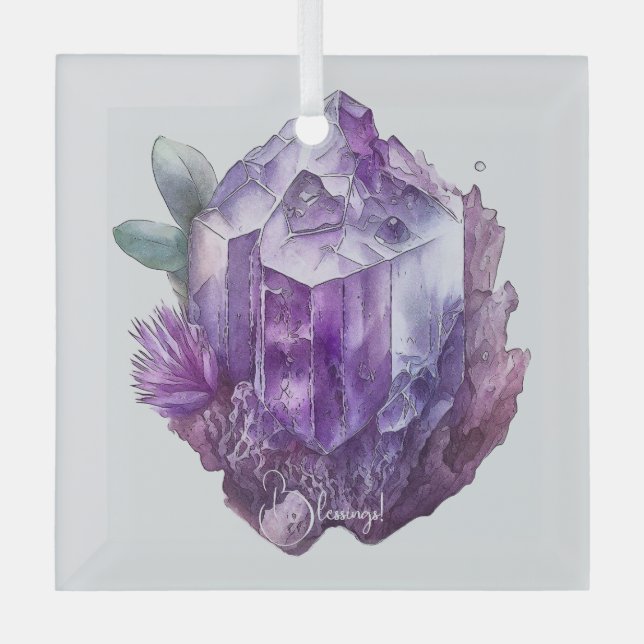 Create Your Own Purple Amethyst Crystals Glass Ornament (Front)