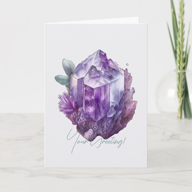 Create Your Own Purple Amethyst Crystals Holiday Card (Front)
