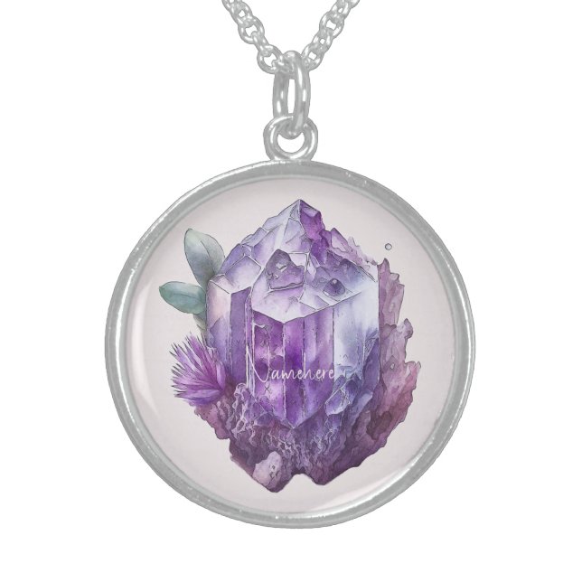 Create Your Own Purple Amethyst Crystals Sterling Silver Necklace (Front)