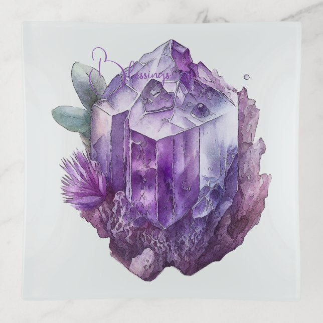 Create Your Own Purple Amethyst Crystals Trinket Tray (Front)