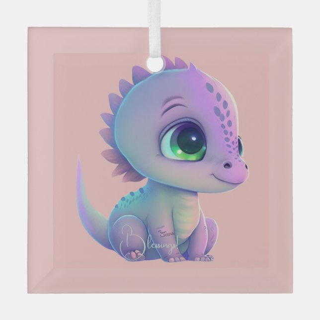 Create Your Own Purple Baby Dragon Glass Ornament (Front)