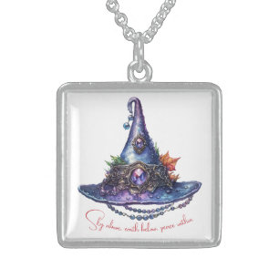 Create Your Own Purple Bejeweled Autumn Witch Hat Sterling Silver Necklace
