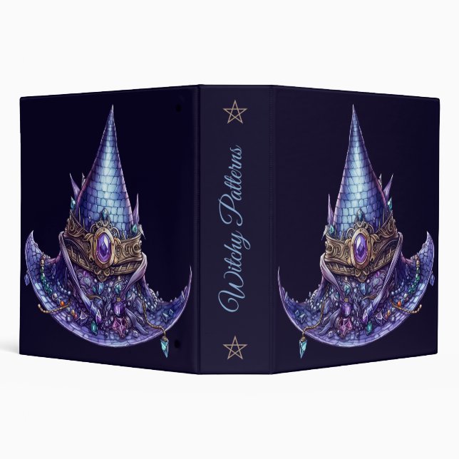 Create Your Own Purple Bejeweled Dragon Witch Hat 3 Ring Binder (Background)