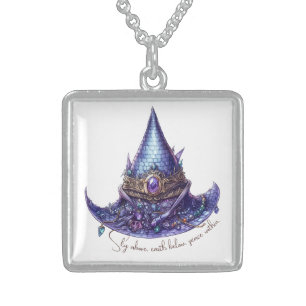 Create Your Own Purple Bejeweled Dragon Witch Hat Sterling Silver Necklace
