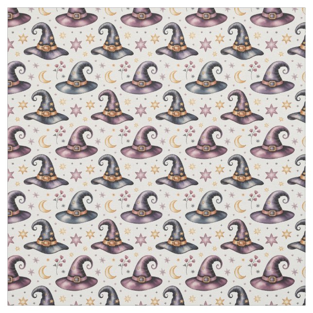Create Your Own Purple Black Witch Hats Celestial Fabric (Swatch)