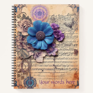 Create Your Own Purple Blue Flowers Sheet Music Notebook