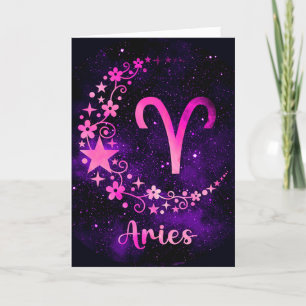 Create Your Own Purple Celestial Aries Zodiac Holiday Card