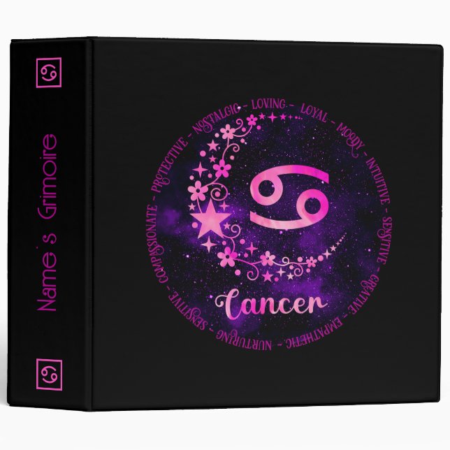 Create Your Own Purple Celestial Cancer Zodiac 3 Ring Binder (Front/Spine)