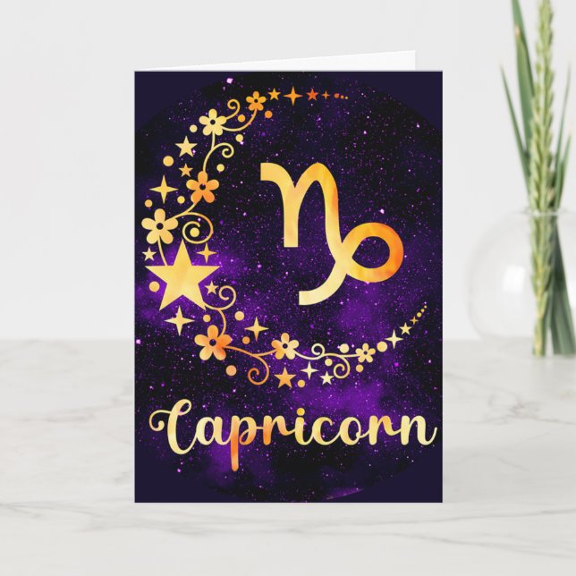 Create Your Own Purple Celestial Capricorn Holiday Card (Front)