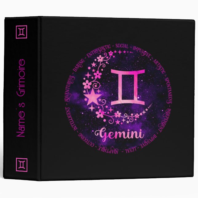 Create Your Own Purple Celestial Gemini Zodiac 3 Ring Binder (Front/Spine)