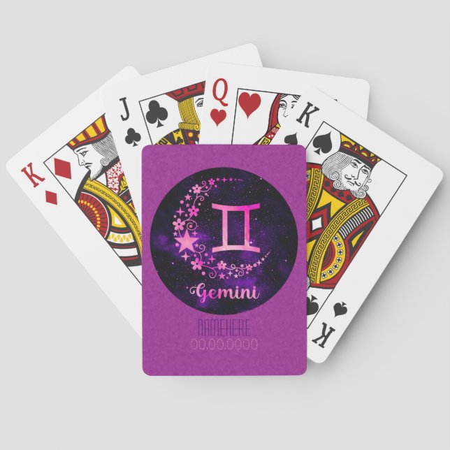 Create Your Own Purple Celestial Gemini Zodiac Poker Cards (Back)
