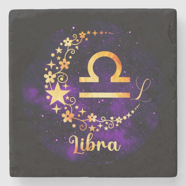Create Your Own Purple Celestial Libra Stone Coaster (Front)