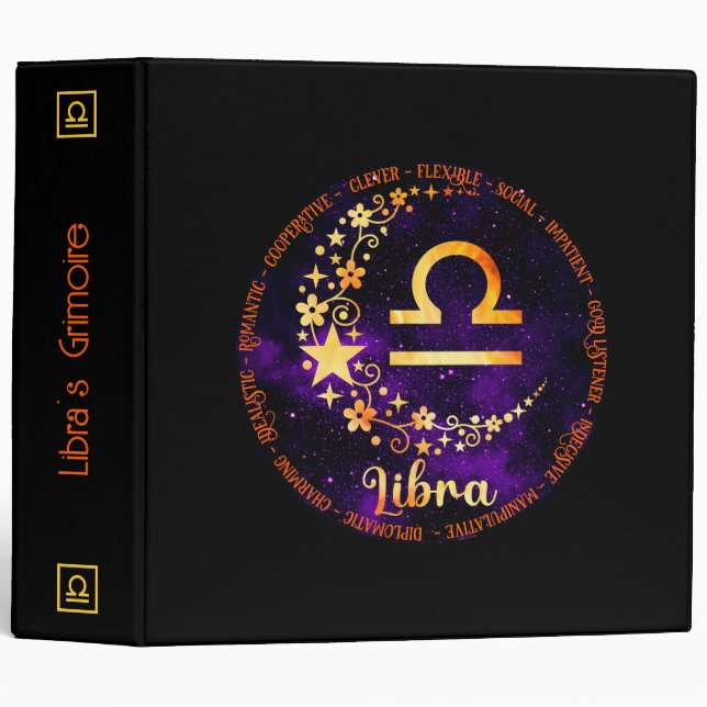Create Your Own Purple Celestial Libra Zodiac 3 Ring Binder (Front/Spine)