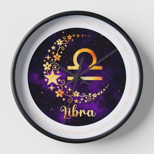 Create Your Own Purple Celestial Libra Zodiac Clock (Front)