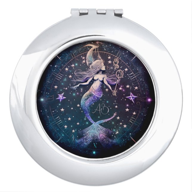 Create Your Own Purple Celestial Mermaid Compact Mirror (Front)