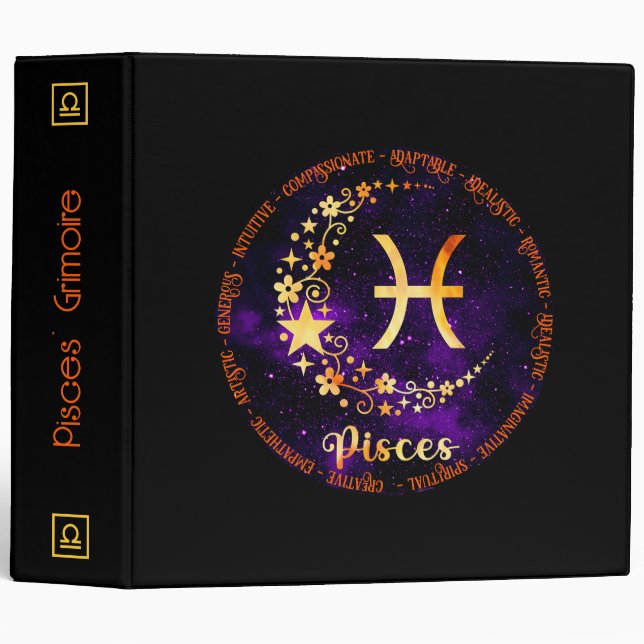 Create Your Own Purple Celestial Pisces Zodiac 3 Ring Binder (Front/Spine)