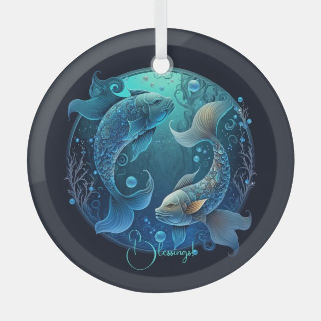 Create Your Own Purple Celestial Pisces Zodiac Glass Ornament (Front)