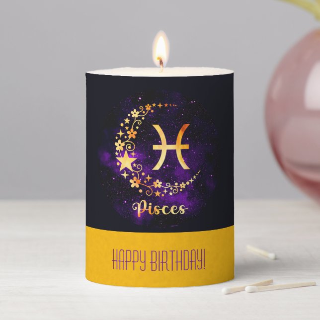 Create Your Own Purple Celestial Pisces Zodiac Pillar Candle (In Situ)