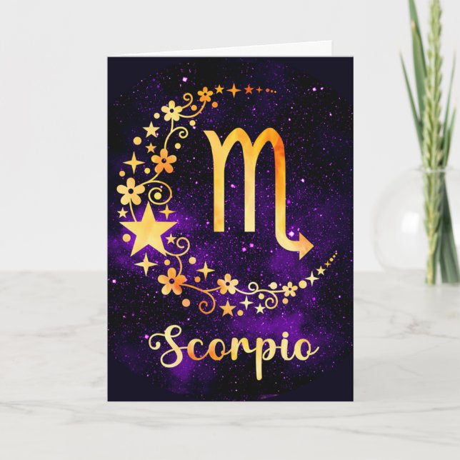 Create Your Own Purple Celestial Scorpio Zodiac Holiday Card (Front)