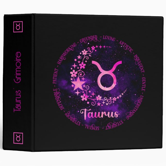 Create Your Own Purple Celestial Taurus Zodiac 3 Ring Binder (Front/Spine)