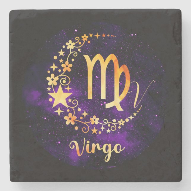 Create Your Own Purple Celestial Virgo Stone Coaster (Front)