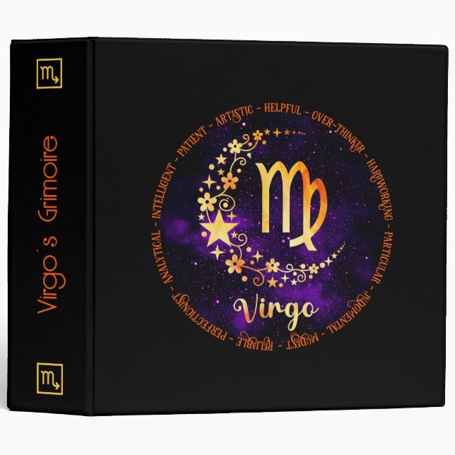 Create Your Own Purple Celestial Virgo Zodiac 3 Ring Binder (Front/Spine)