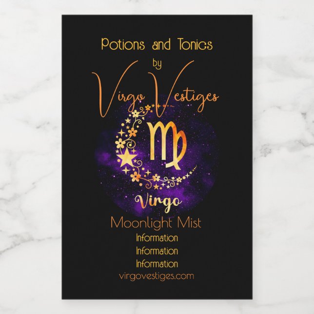 Create Your Own Purple Celestial Virgo Zodiac Wine Label (Single Label)