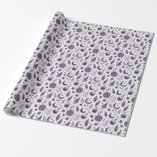 Create Your Own Purple Crescent Moon Feather Magic Wrapping Paper