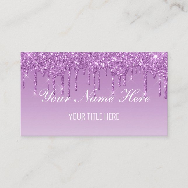Create Your Own Purple Dripping Glitter Business Card (Front)