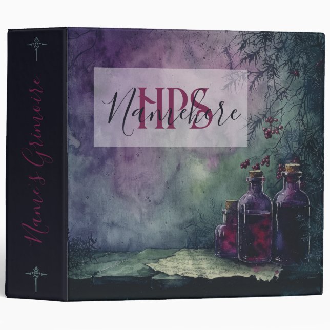Create Your Own Purple Elixir Bottles Apothecary 3 Ring Binder (Front/Spine)