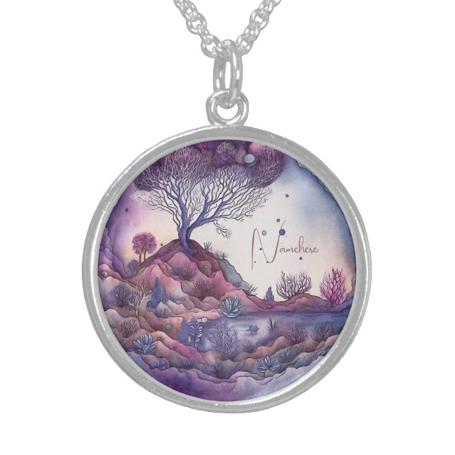 Create Your Own Purple Fantasy Landscape Sterling Silver Necklace (Front)