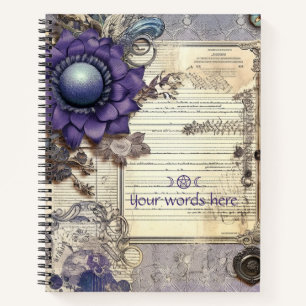 Create Your Own Purple Flower Ledger Ephemera Notebook