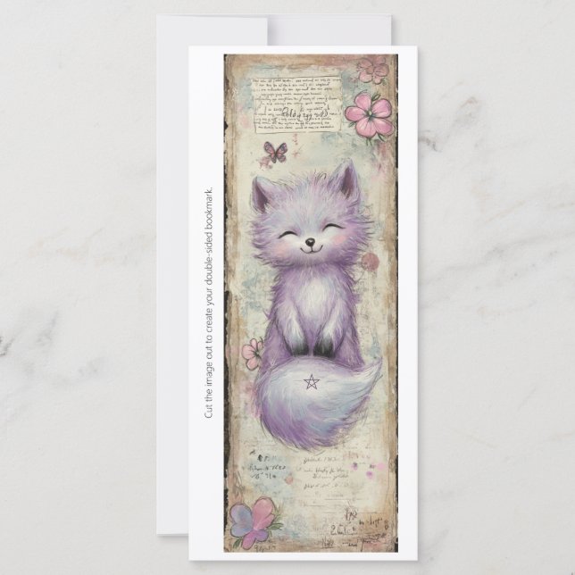 Create Your Own Purple Fox Floral Bookmark Card (Front)