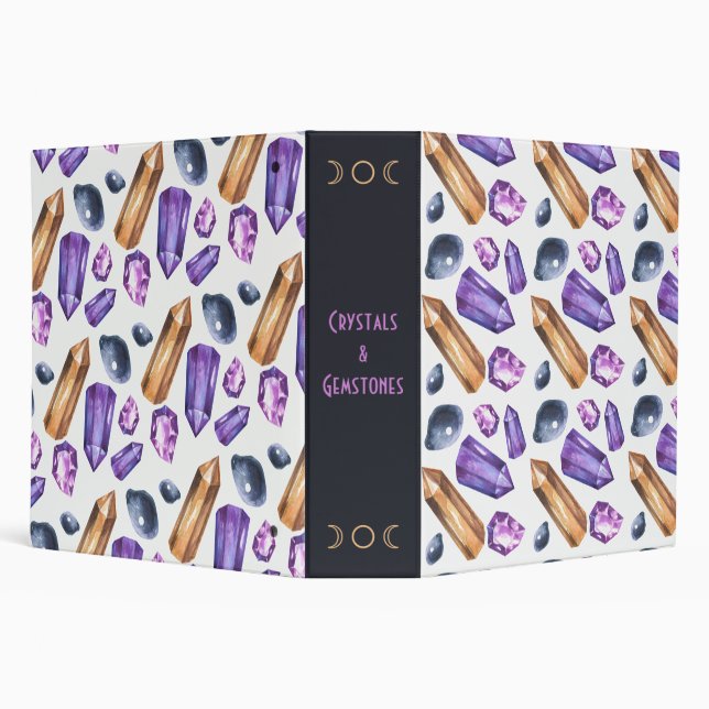 Create Your Own Purple & Gold Crystals 3 Ring Binder (Background)