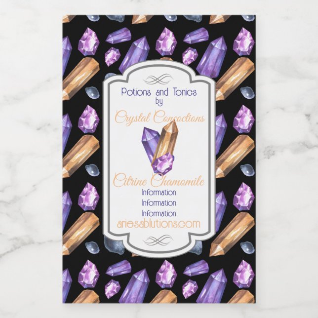 Create Your Own Purple & Gold Crystals Wine Label (Single Label)