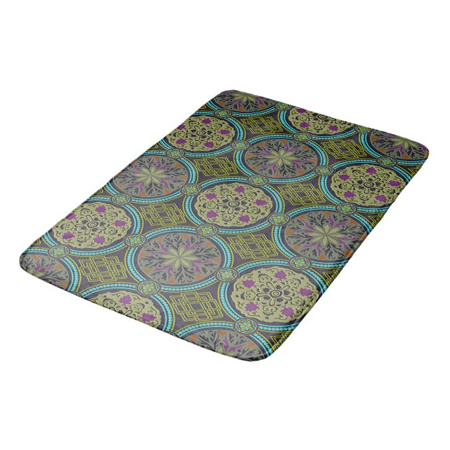 Create Your Own Purple Green Blue Damask Bath Mat (Angled)