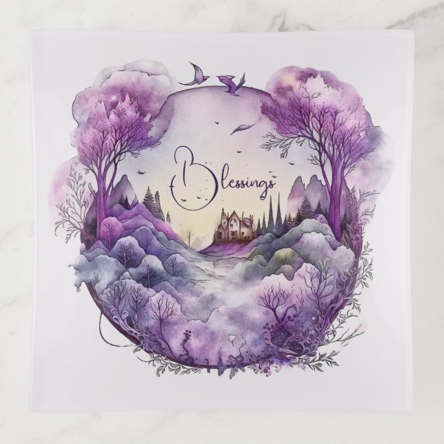 Create Your Own Purple Magic Castle Landscape Trinket Tray (Front)