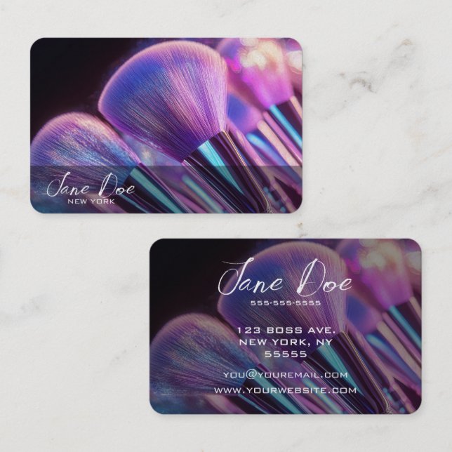 Create Your Own Purple Makeup Brushes Business Card (Front/Back)