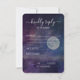 Create Your Own Purple Night Sky Wedding RSVP Card