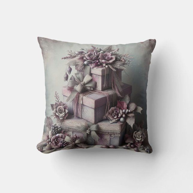 Create Your Own Purple Rose Presents Throw Pillow (Front)