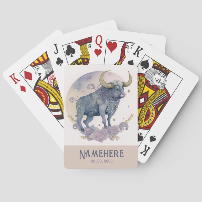Create Your Own Purple Watercolor Taurus Zodiac Poker Cards (Back)