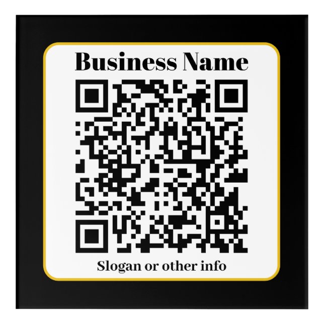 Create Your Own QR Code | Black White Gold Border Acrylic Print (Front)