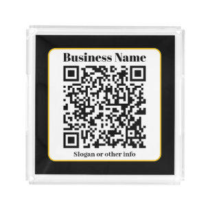 Create Your Own QR Code   Black White Gold Border Acrylic Tray