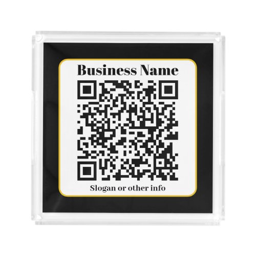 Create Your Own QR Code  Black White Gold Border Acrylic Tray