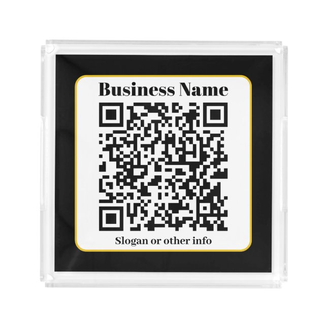 Create Your Own QR Code | Black White Gold Border Acrylic Tray (Front)