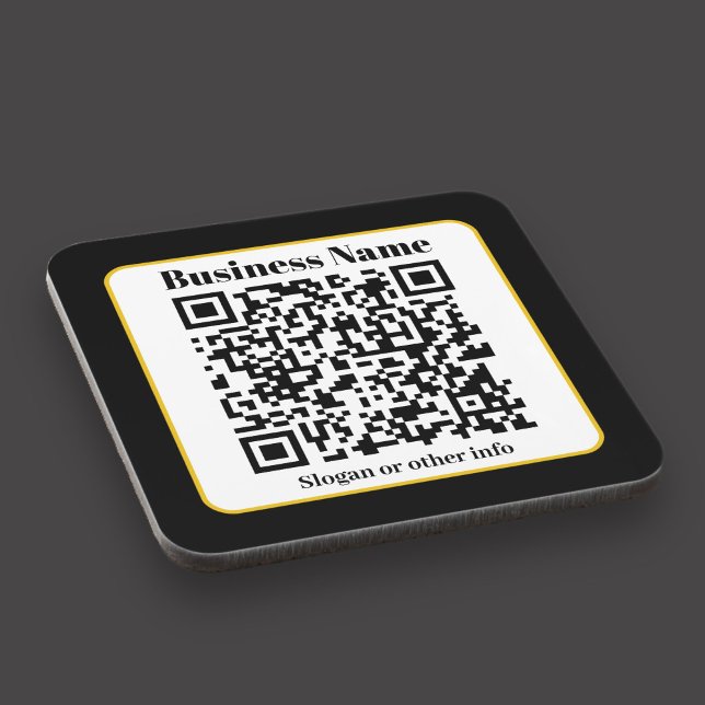 Create Your Own QR Code | Black White Gold Border Beverage Coaster (Creator Uploaded)