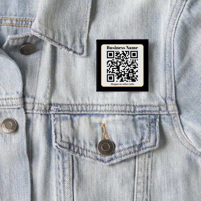 Create Your Own QR Code | Black White Gold Border Button | Zazzle